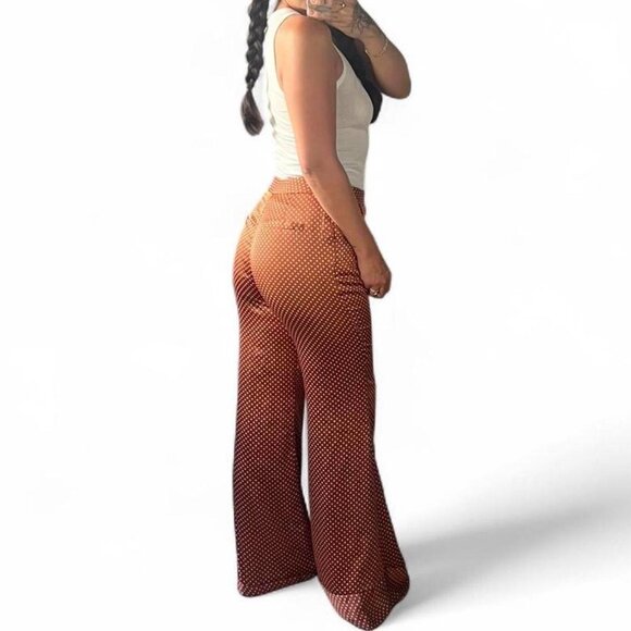 Lucca copper brown and white polka dot wide leg satin trousers - Picture 6 of 6